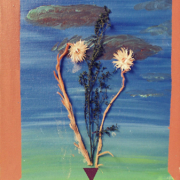 Fernanda Laguna, Paisaje con flores, 1999, acrilico sobre tela y collage, 32 x 24 cm aprox