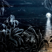 Fernanda Laguna, La luna en el lago, 1996, acrílico sobre tela, 41 x76 cm